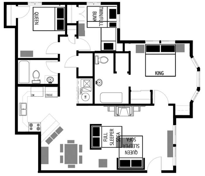 3-bedroom Vacation Rental floor plan