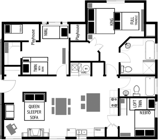 3-bedroom Vacation Rental floor plan